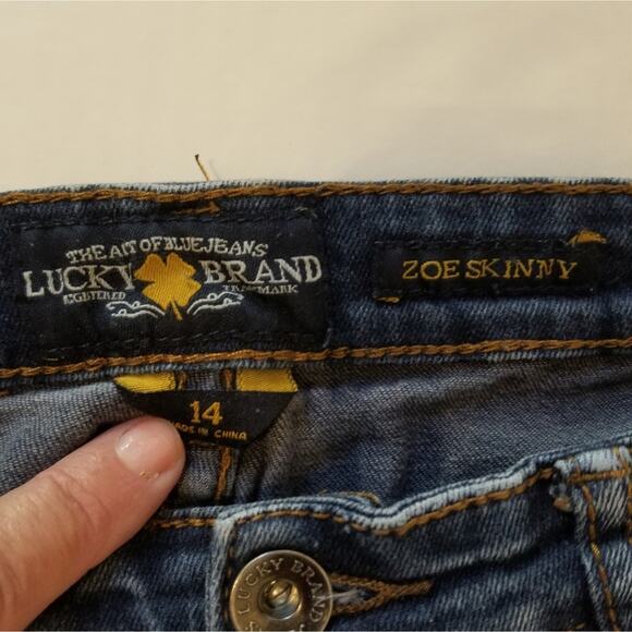 Lucky Brand Zoe Skinny Stretch Jeans Boho Embroidered Mid Rise Girl's Size 14 - Picture 7 of 11